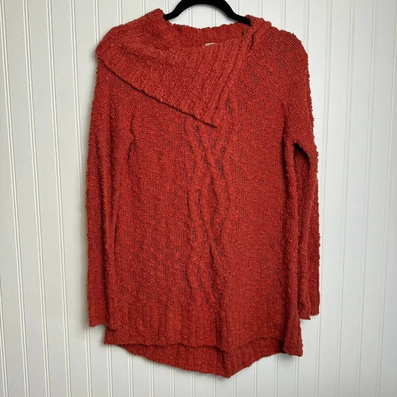 Anthropologie Moth orange/red cowl neck sweater button detail oversize XS M5 - Picture 2 of 9